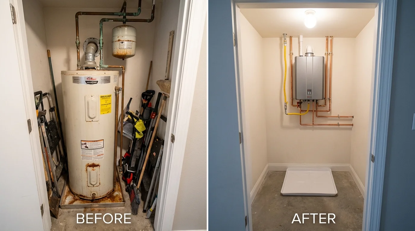 Tank water heater versus wall-mounted tankless unit comparison for Sacaton, AZ homeowners