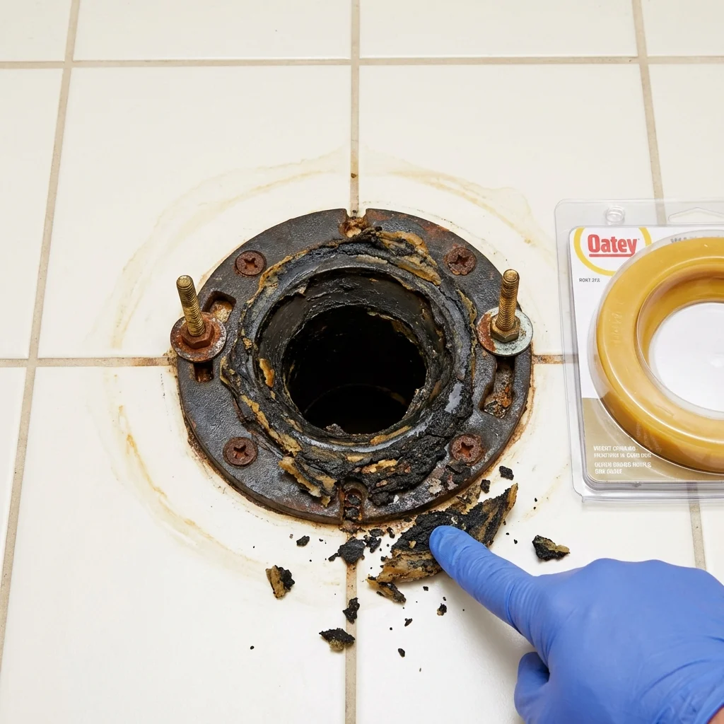 Failed wax ring showing water seepage at the base of a toilet in a Sacaton, AZ home