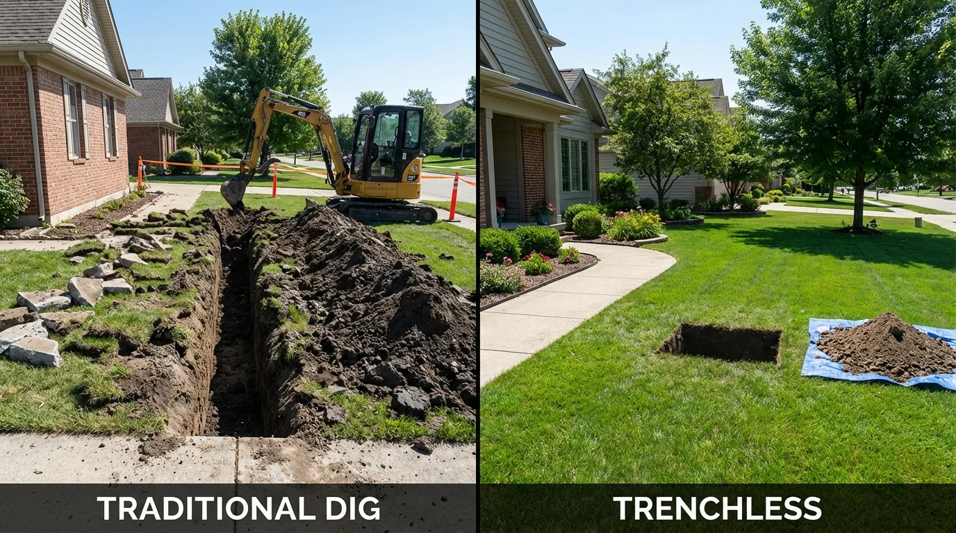 Trenchless sewer repair with minimal yard damage versus traditional excavation in Sacaton, AZ